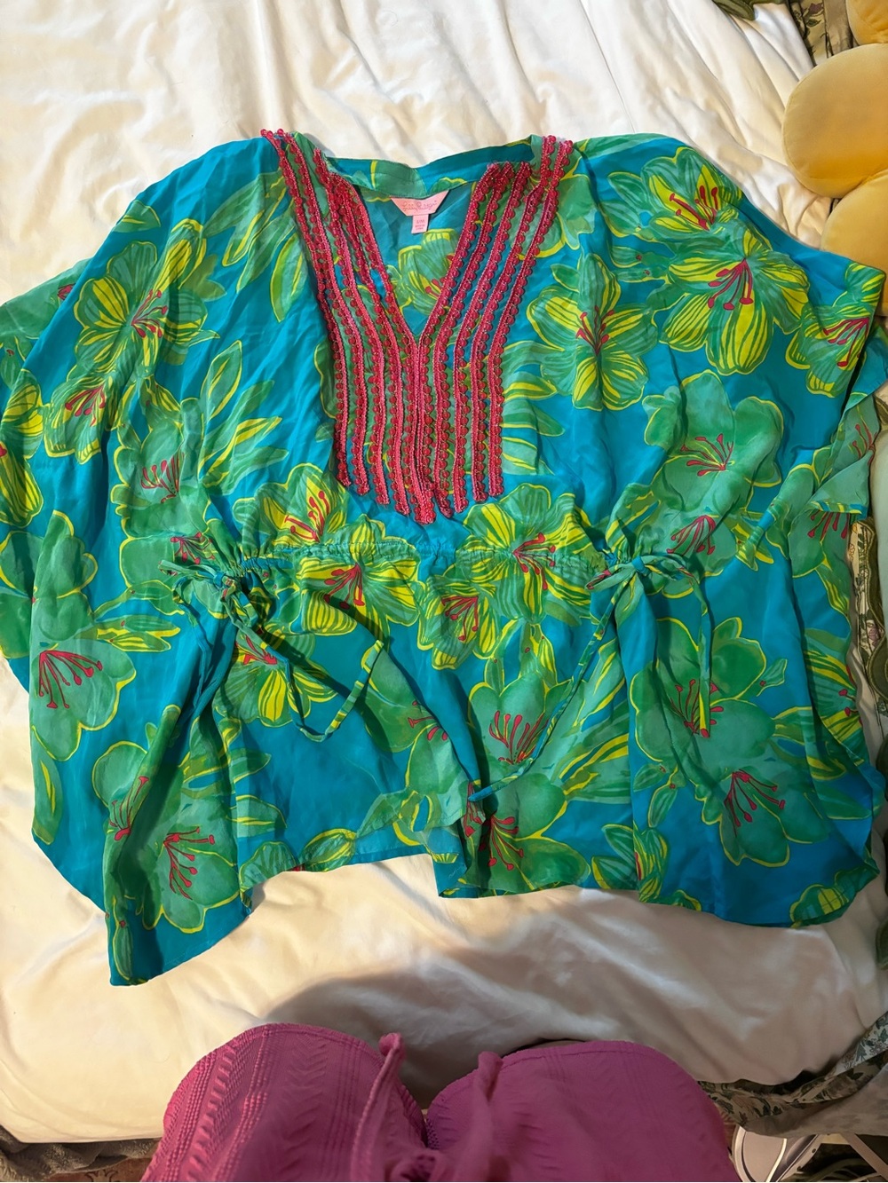 Lilly Pulitzer caftan bright Teal Floral V-Neck Women’s Top